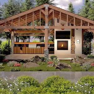 Custom Outdoor BBQ kitchen, Outdoor BBQ kitchen, wooden outdoor garden kitchen, private patio, backyard kitchen plans, backyard landscape,