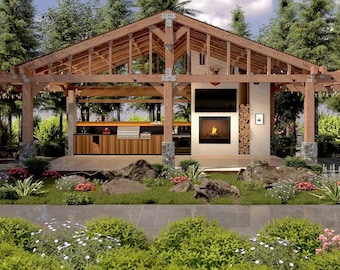 Custom Outdoor BBQ kitchen, Outdoor BBQ kitchen, wooden outdoor garden kitchen, private patio, backyard kitchen plans, backyard landscape,