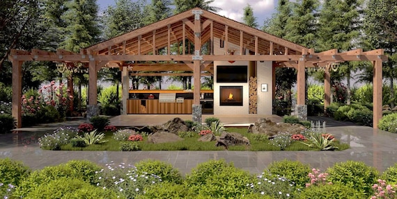 Custom Outdoor BBQ kitchen, Outdoor BBQ kitchen, wooden outdoor garden kitchen, private patio, backyard kitchen plans, backyard landscape,