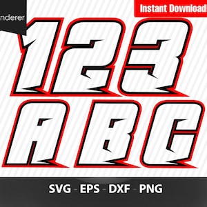 Rote Rennnummern und Alphabet – Motorrad – Autonummern – Monster Truck 0 – 9 SVG – PNG – PDF-Datei, T-Shirt-Svg, SVG – Vektorkunst – Cricut