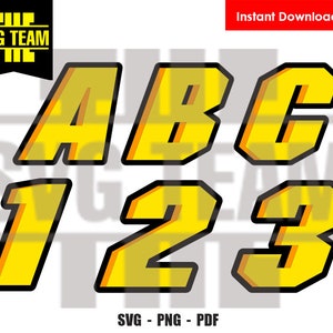 Yellow Racing - Motorcycle - Car alphabet and Numbers 0 - 9 SVG - PNG - PDF File, t-shirt Svg, svg -Vector art Commercial & Personal Use