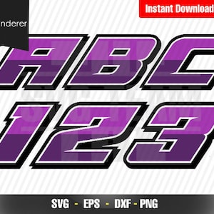 Purple - Black Racing Numbers and alphabet - Motorcycle - Car Numbers - monster truck 0 - 9 SVG - PNG - PDF File, t-shirt Svg, svg -Vector