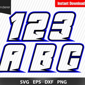 Blaue Rennnummern und Alphabet – Motorrad – Autonummern – Monster Truck 0 9 SVG – PNG – PDF-Datei, T-Shirt-Svg, SVG – Vektorkunst – Cricut