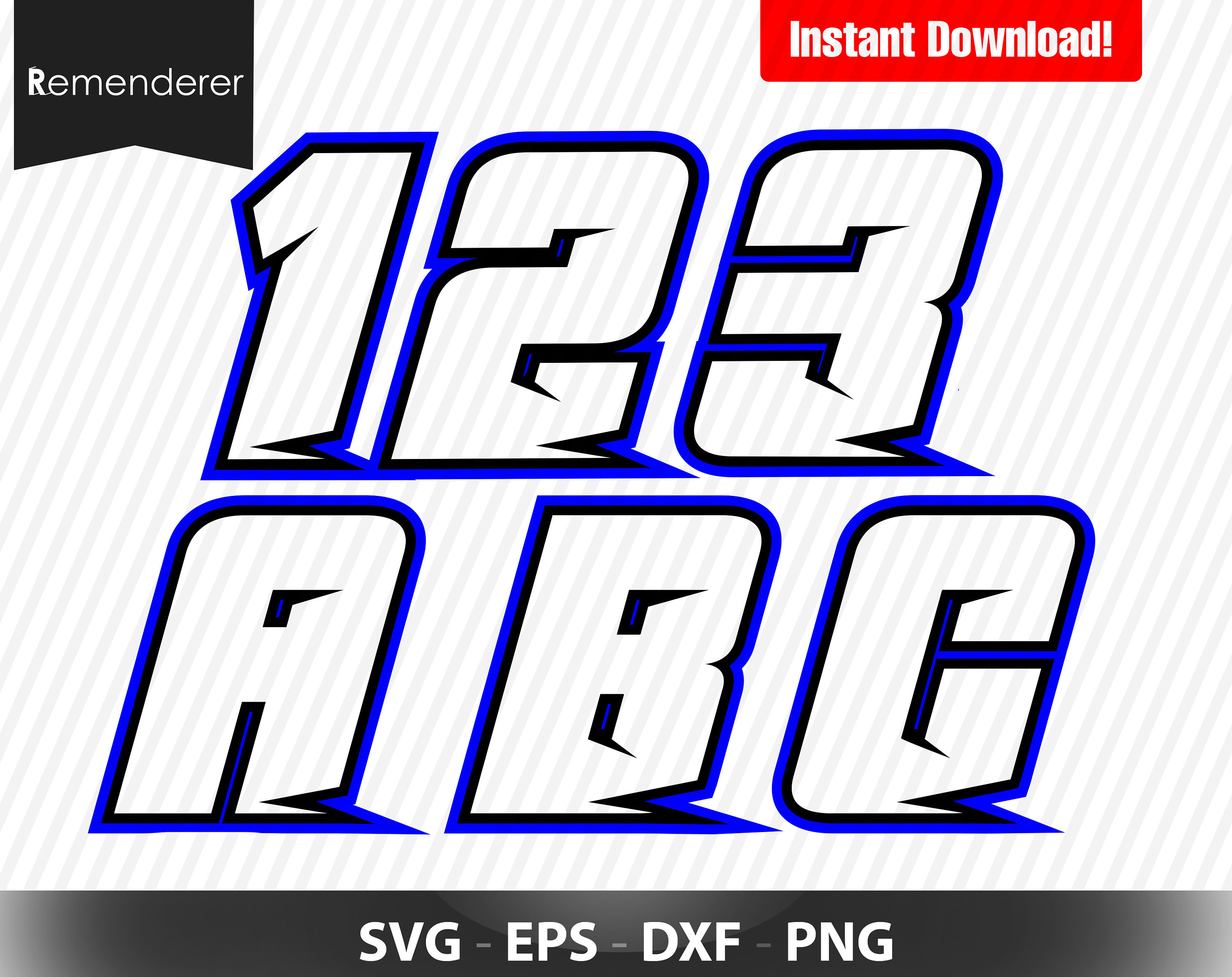 Blue Racing Numbers and Alphabet - Motorcycle - Car Numbers - Monster ...