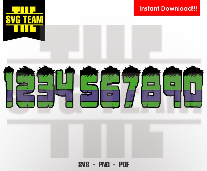 Download Hulk inspired numbers SVG PNG PDF File t-shirt Svg svg | Etsy