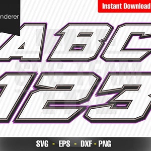 Lila Rennnummern - Motorrad-Auto-Alphabet und Zahlen 0-9 SVG - PNG - PDF-Datei T-Shirt SVG, SVG - Vektorkunst Kommerzielle und persönliche Nutzung
