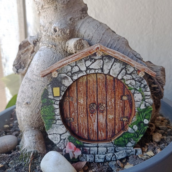 Petite porte de fée en bois - Décoration féerique pour maison et jardin - Porte fée lutin et elfe