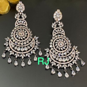 Zircon diamond Earring /Black Rose Gold Diamond Chaandbalis /Indian Chaandbalis earring /CZ Jhumka/American Diamond Jhumka/Celebrity Earring
