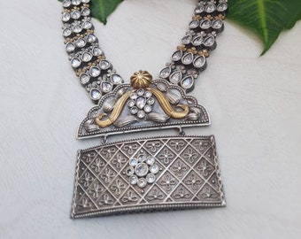 Tweekleurige Indiase kettingoorbellenset, etnische tempelsieraden