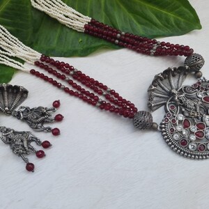 Lord Krishna Stil Halskette Set, Indischer Schmuck, Indische Halskette, Ethno Perlen Faden Schmuck Halskette, Hochwertiges deutsches Silber