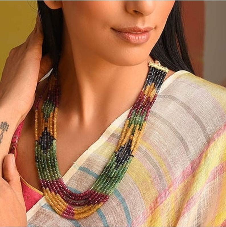 Indian Glass Beads Multi Strand Necklace Statement Etsy