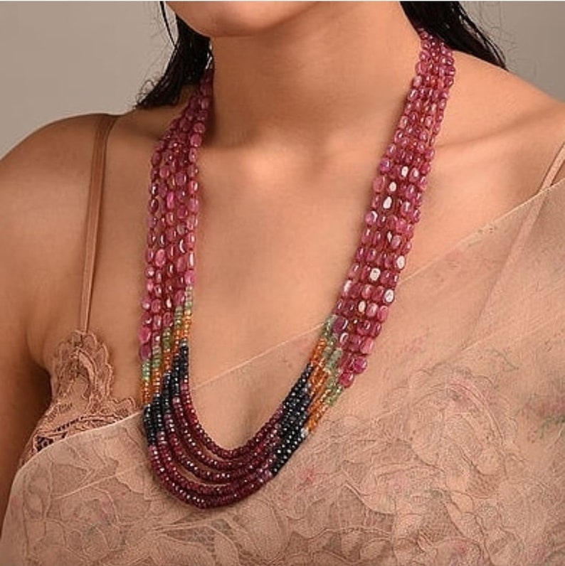 Indian Glass Beads Multi Strand Necklace Statement Etsy