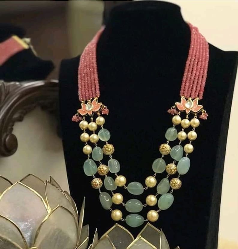 Indian Glass Beads , Multi Strand Necklace, Statement Necklace, Multi