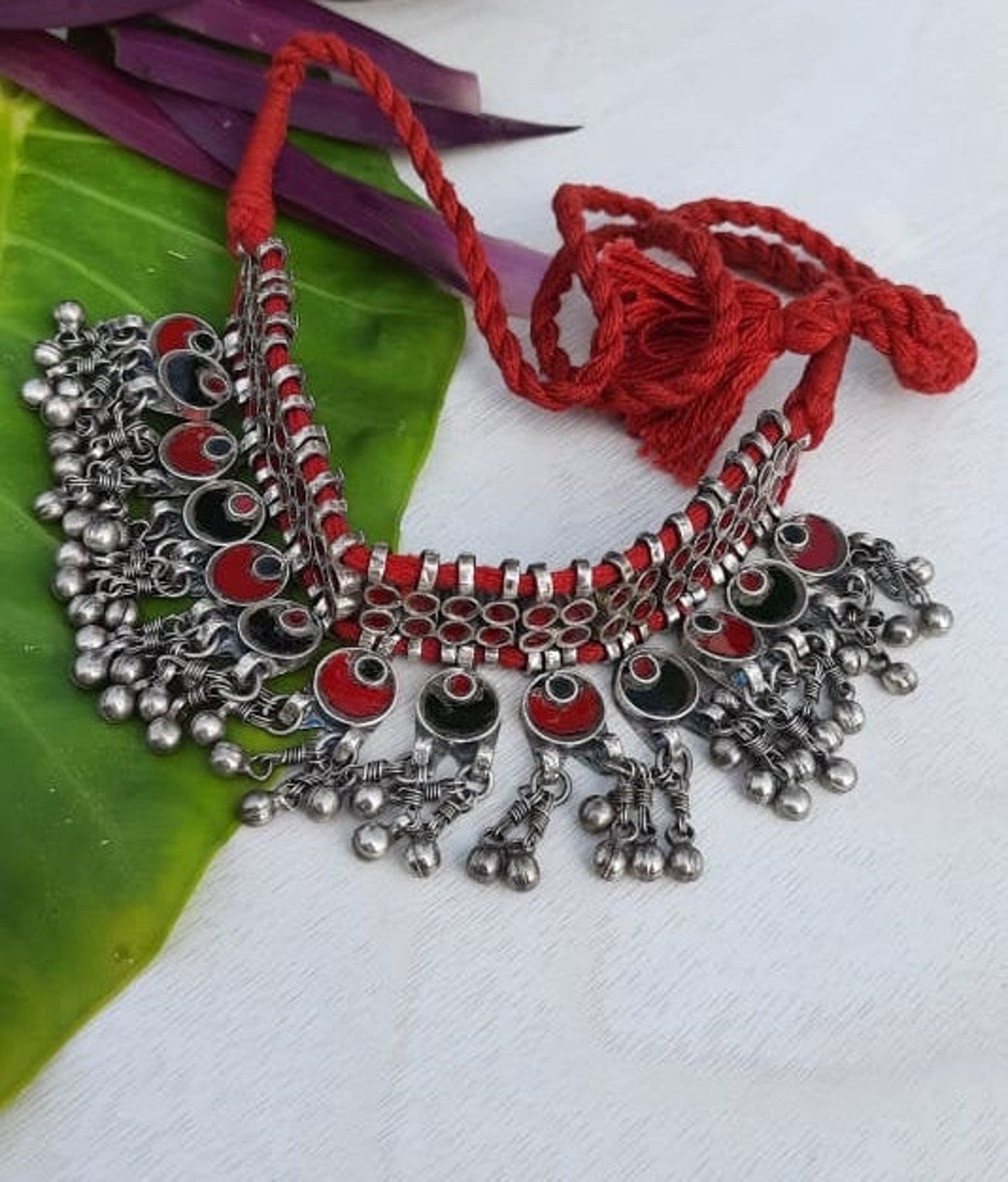 Blue - Banjara Embroidery Mirror & Bead Work Handmade Necklace 01
