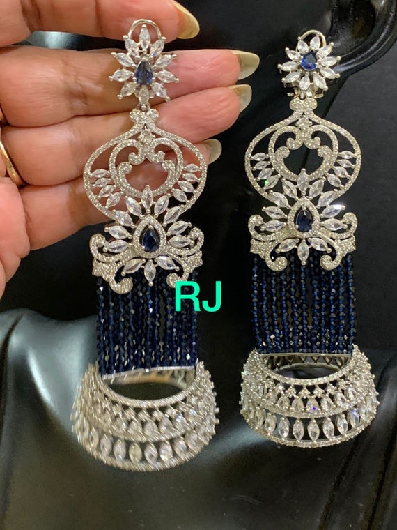 Dangle Earrings with Blue Bead and Gold-plated Flowers Rhodium Plate Dangle Earrings with Blue Bead and Gold-plated Flowers Rhodium Plate