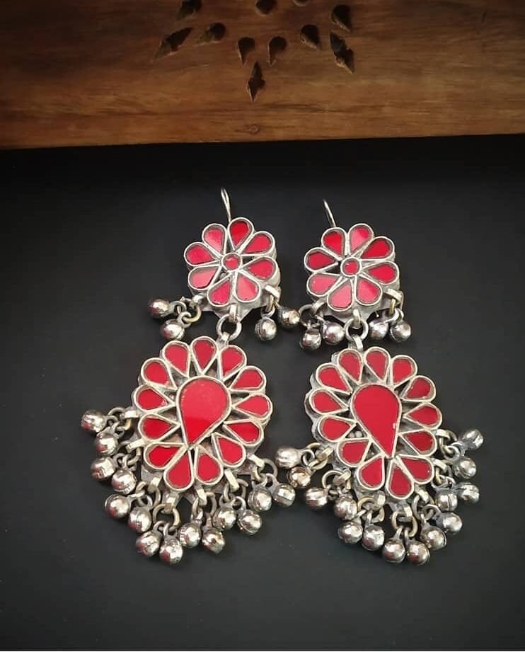 Afghani Glass Earring Indian Vintage Earring Silver Looks | Etsy