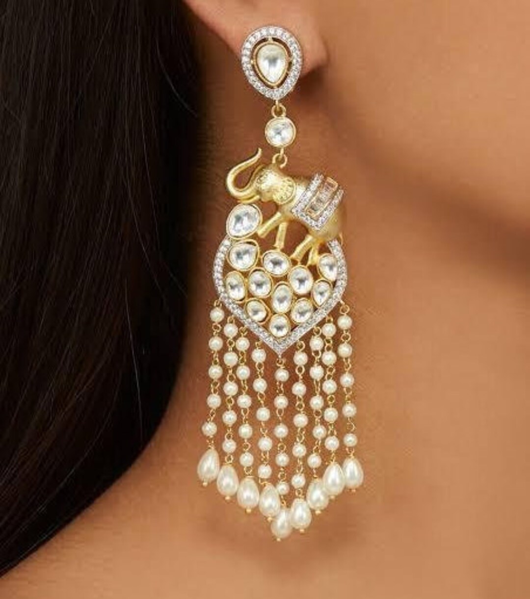 Buy Kundan Earrings/ Elephant Design Earring/ Gold Plating Earring ...