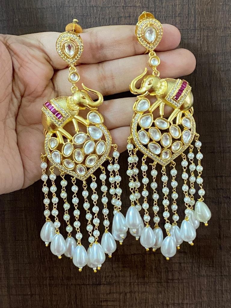 Buy Kundan Earrings/ Elephant Design Earring/ Gold Plating Earring ...