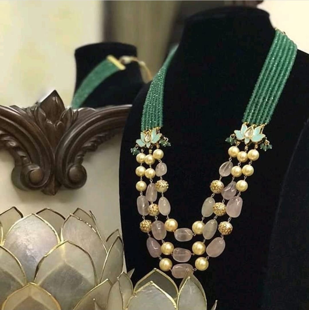 I Jewels 3 Layer Kundan & Pearl Necklace Set For Women | Floral Beaded Designer Jewelry With Earrings - View #10