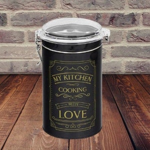 Vintage Metal Kitchen Canister, Sugar or Coffee Storage Jar, Retro Tin Box, Farmhouse Kitchen Decor