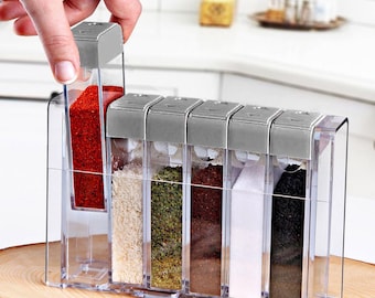 Set of Spice Jars, Transparent, Gray Lid - 6 pcs
