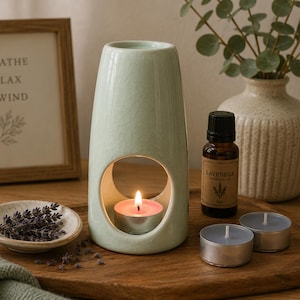 Keramische geuroliebrander, lichtgroene aromatherapielamp met etherische oliediffusor