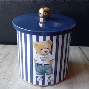 Blue Metal Tin Box with Lid, Baby Shower Gift