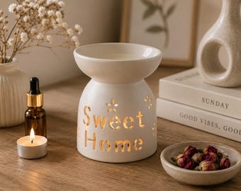 White Ceramic Essential Oil Burner, Aromatherapy Decor