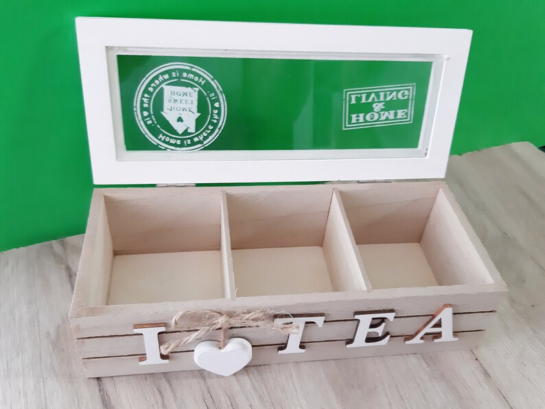 Wooden Tea Box With Glass Lid and Compartments Tea Bag Etsy