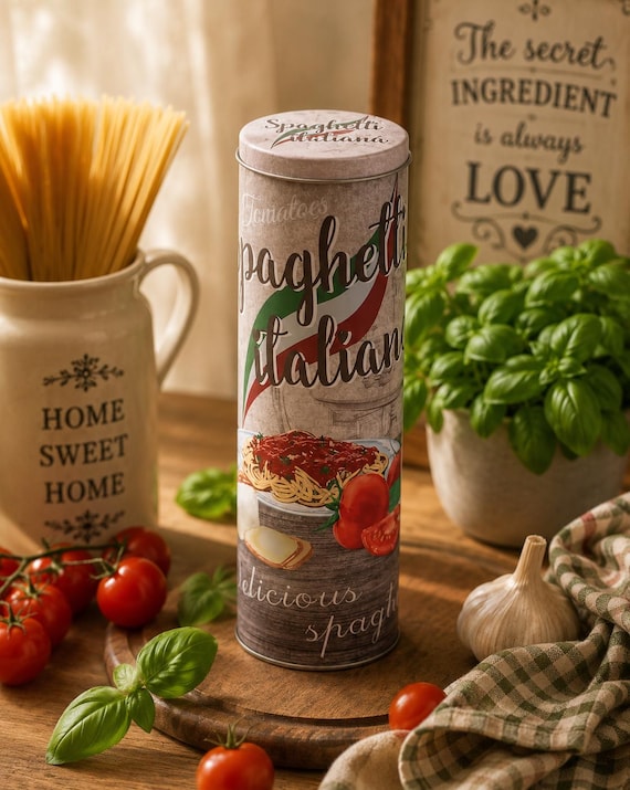 Retro-Aufbewahrungsdose für italienische Spaghetti, Küchenbehälter mit Deckel