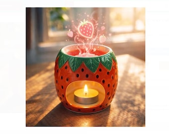 Juego de quemador de cera de cerámica con forma de fresa, regalo de fragancia para el hogar con aroma a fresa