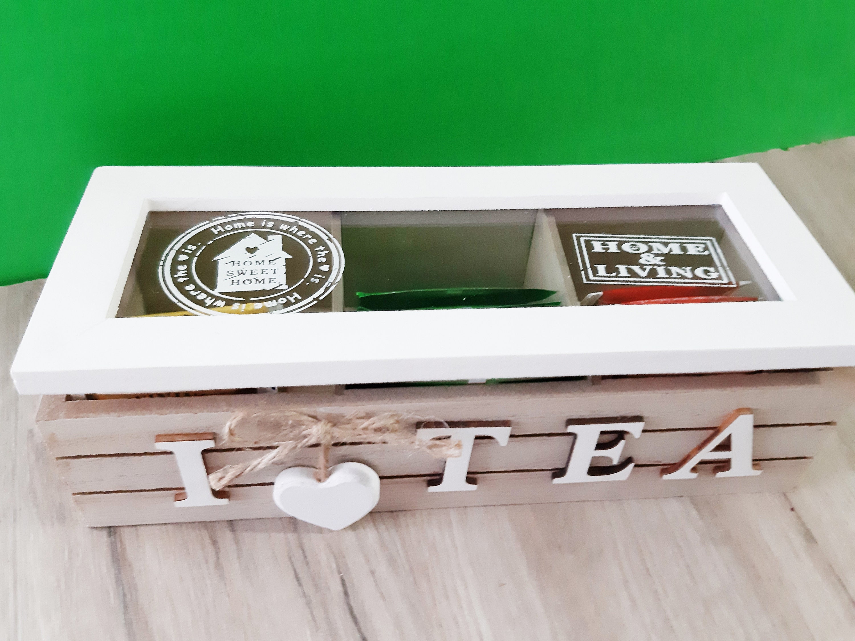 Wooden Tea Box With Glass Lid and Compartments Tea Bag Etsy