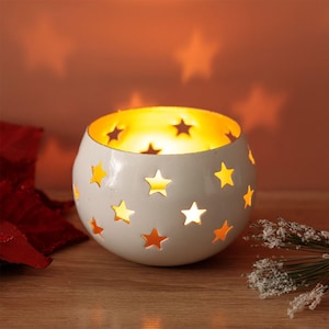 White Metal Teal light Holder with Stars, Table Centerpiece, Wedding Decor