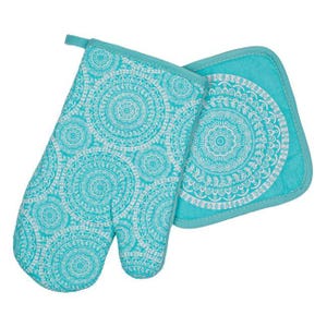 Mandala Oven Mitt and Pot Holder, Set of 2pc Oven Gloves, Kitchen Decor