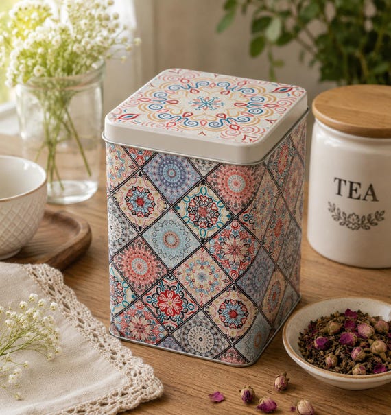 Metall Aufbewahrungsbox mit Mandala Design, Mehrzweckkanister