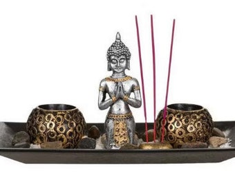 Buddha Statue Teelichthalter Set - Zen Meditation Decor