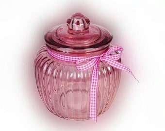 Charming Pink Glass Cookie Jar with Lid - Pink Kitchen Canister