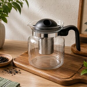 Glazen theepot met roestvrijstalen zetgroep – 42 oz theeketel