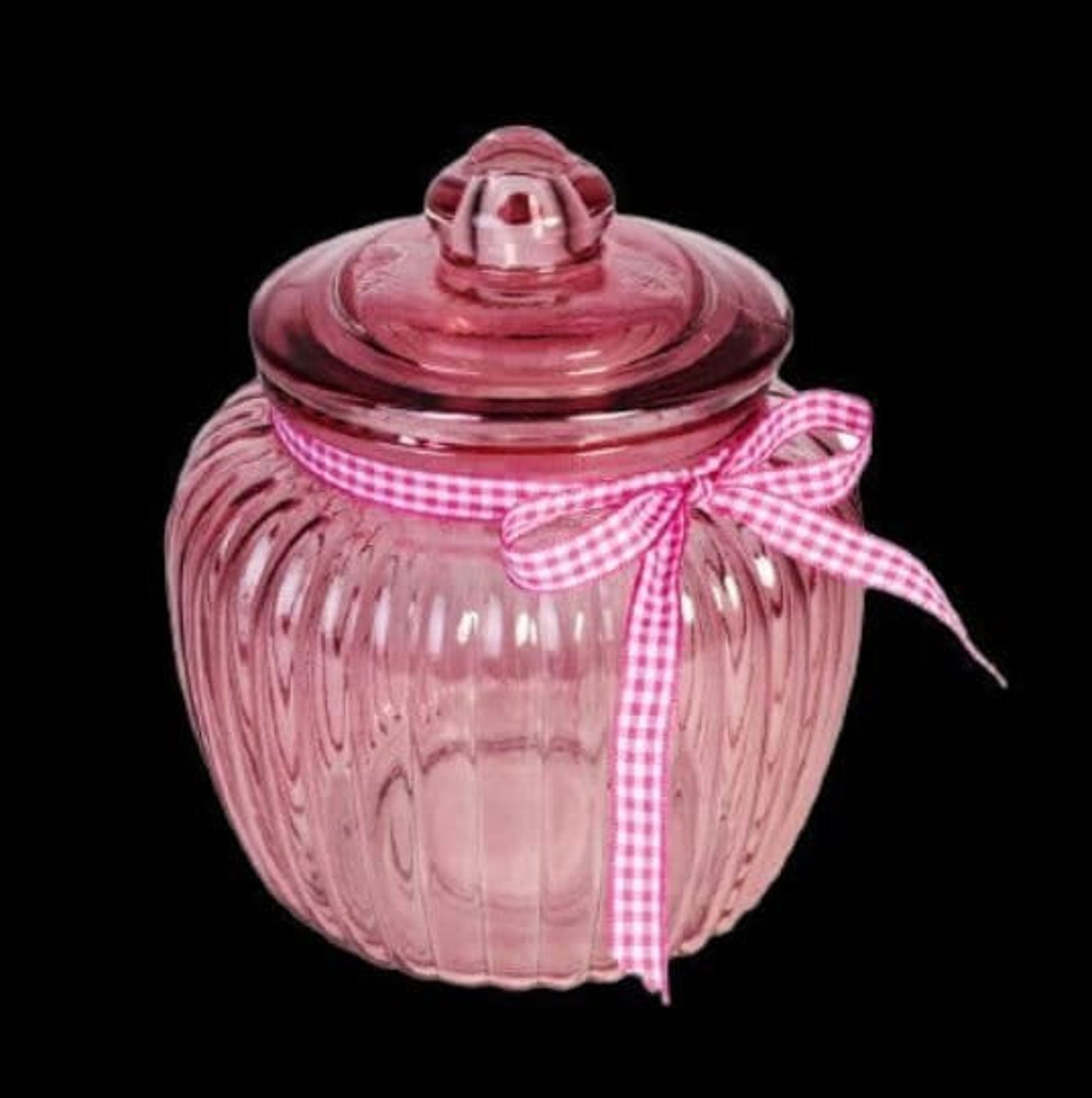 Charming Pink Glass Cookie Jar With Lid - Pink Kitchen Canister - Etsy