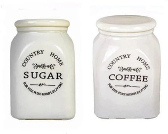 Rustic Farmhouse Kitchen Set, Sugar & Coffee Jars, Vintage Style Decor, Modern Touch