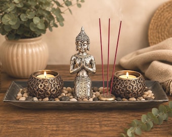 Buddha Statue Tea Light Holder Set – Zen Meditation Decor