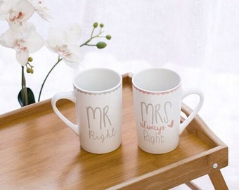 Mr Right & Mrs Always Right Mug Set, Perfect Wedding Gift, Novelty His and Hers Mugs