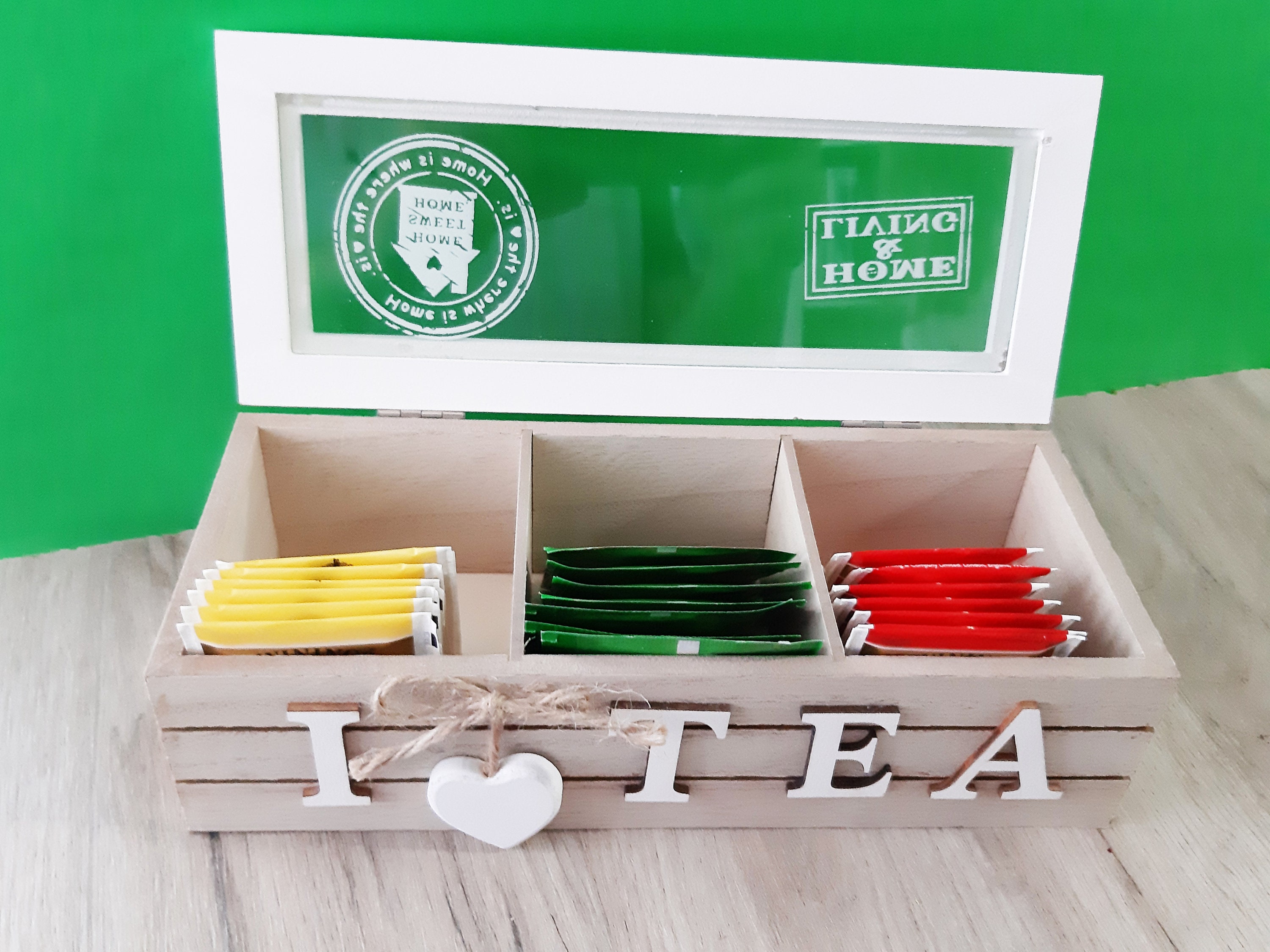 Wooden Tea Box With Glass Lid and Compartments Tea Bag Etsy