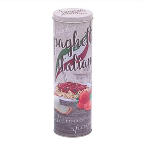 Italian Spaghetti Storage Tin, Pasta Storage Canister with Lid, Retro Kitchen Organizer, Metal Spaghetti Container