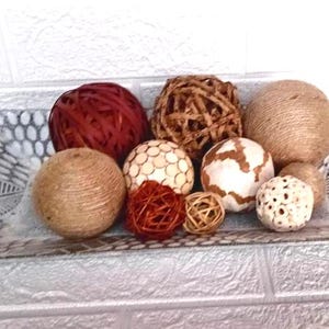 Set of 10 Decorative Balls – Rustic Bowl Filler, Handmade Decorative Orbs, Cottage Core Decor