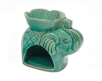 Green Ceramic Elephant Essential Oil Diffuser, Aromatherapy Burner