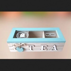Mintgrün Teebox mit Glasfenster und 3 Fächern, Teebeutel Organizer, Geschenk für Teeliebhaber