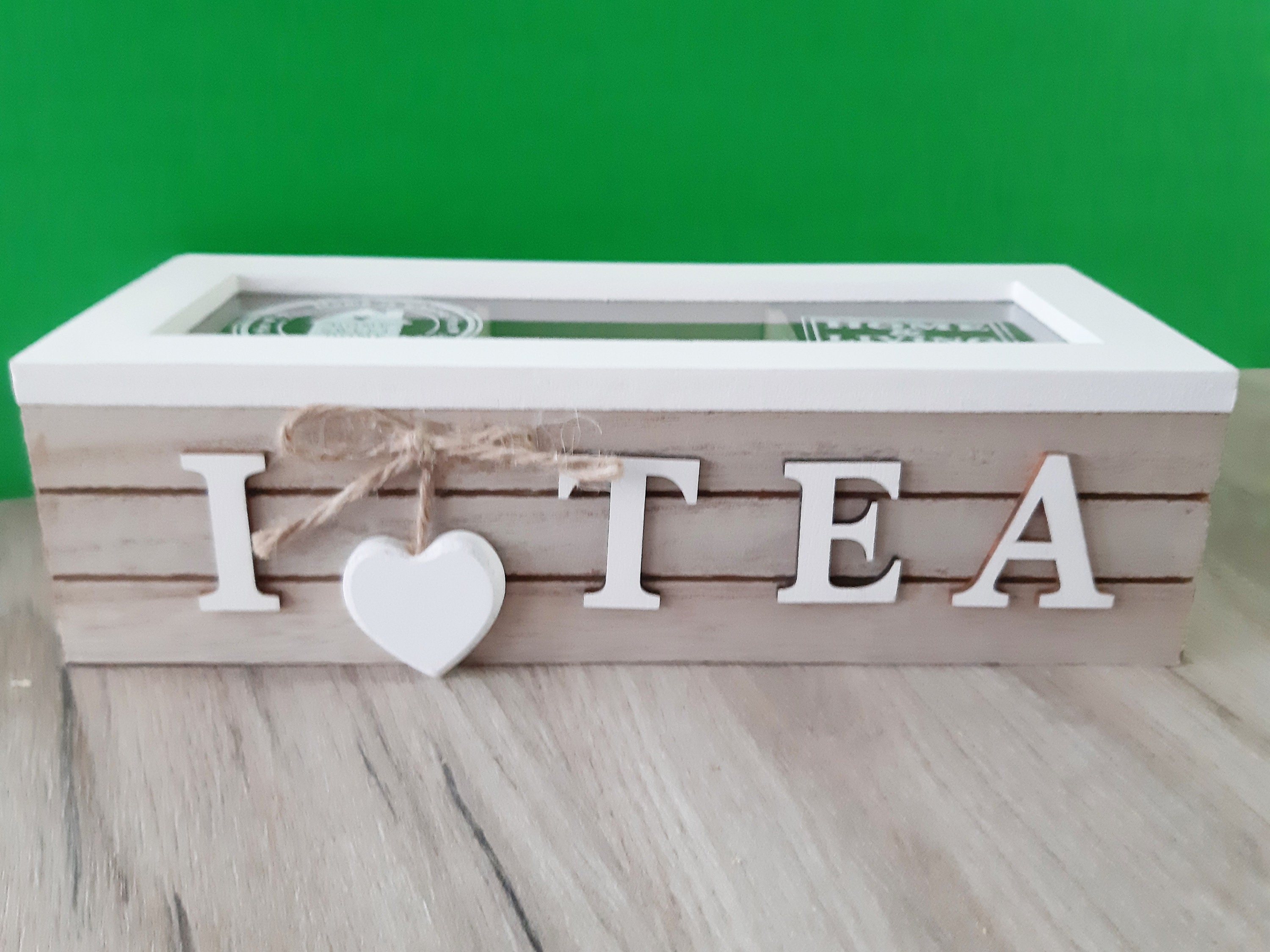 Wooden Tea Box With Glass Lid and Compartments, Tea Bag Organizer, Tea