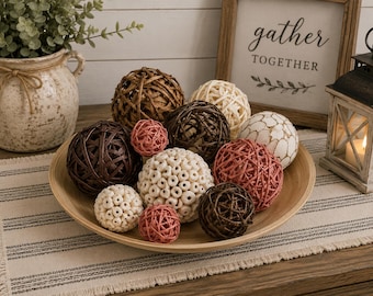 Rustic Decorative Ball Set of 12, Vase or Bowl Filler