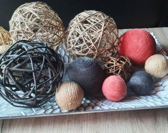 Handgefertigtes rustikales dekoratives Ball-Set, Korbgeflecht Jute & Styropor, Schüssel, Vasenfüller
